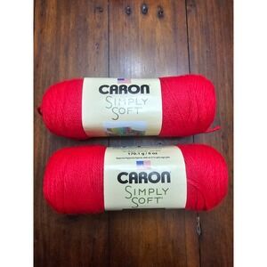 Caron Simply Soft Red Yarn 9729 Medium 4 Worsted 6oz 170g‎ 2 Skeins Total 12oz